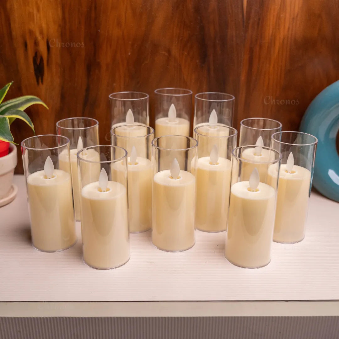 Decorative flameless LED candles for table centerpieces and indoor décor setups