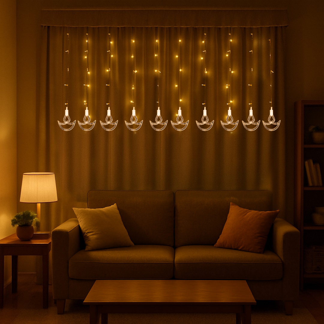 Decorative golden garland LED lights for wedding backdrop and photo booth setup