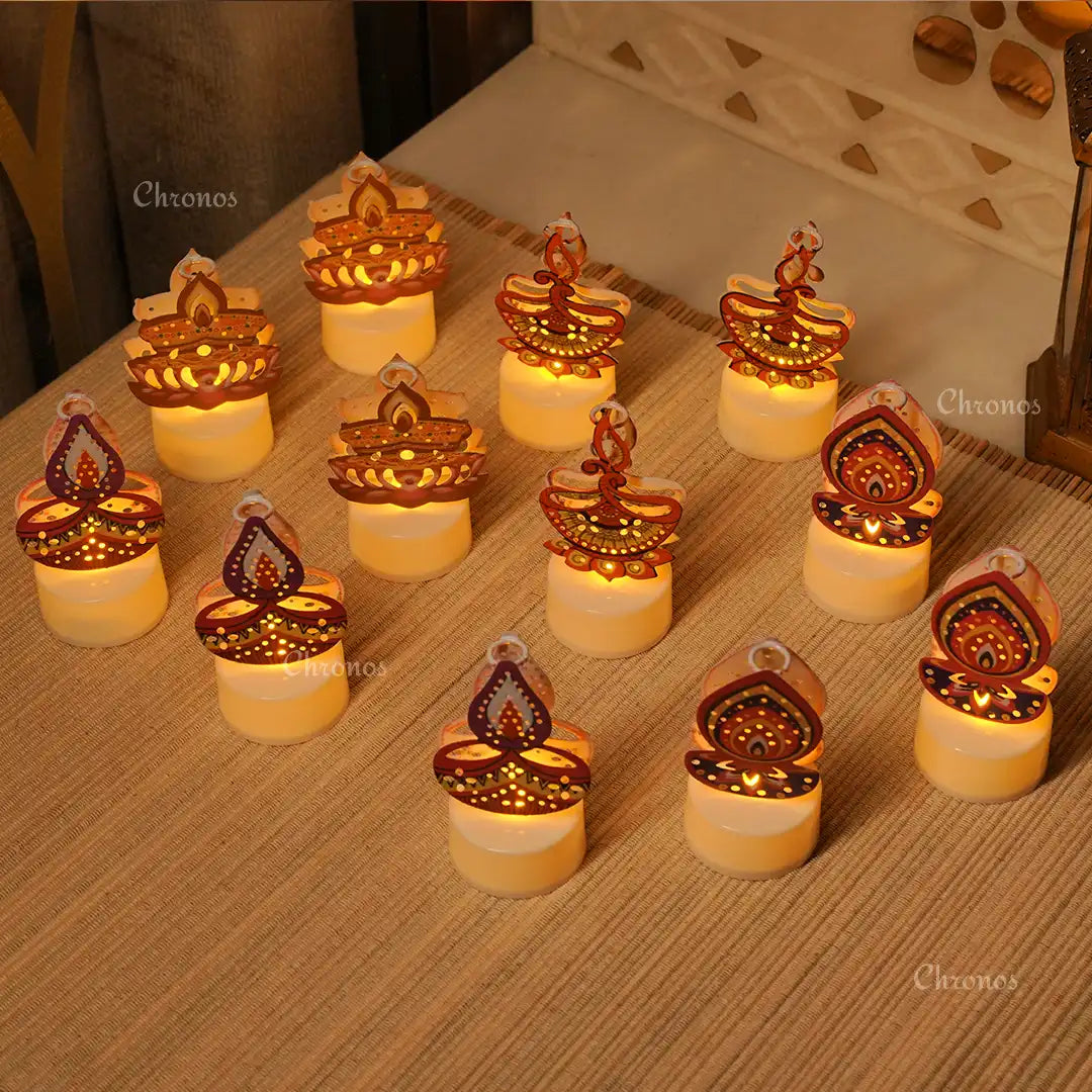 Decorative Metal LED Diya Alternative – Elegant Ready-to-Use Candle Replacement