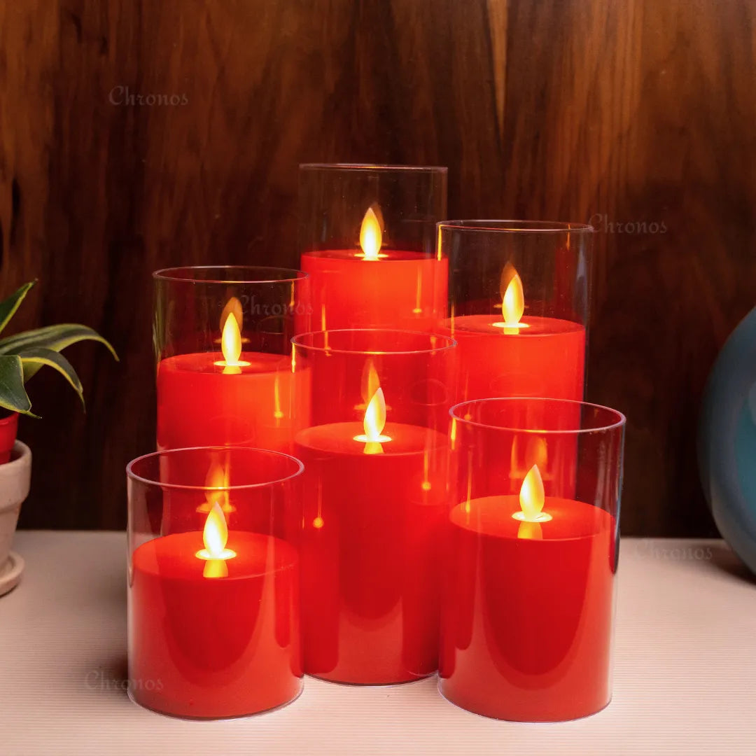 Decorative red acrylic LED candle for pooja room and spiritual décor