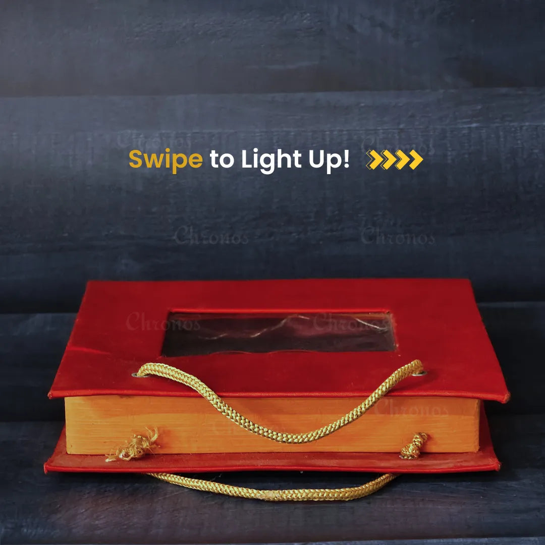 LED fairy lights hanging by hook inside event giveaway boxes for festive touch.