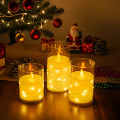 Acrylic Glass LED Moving Flame Pillar Candle - With Fairy Light