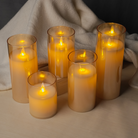 Flameless LED candle in golden glass design, safe and elegant for celebrations