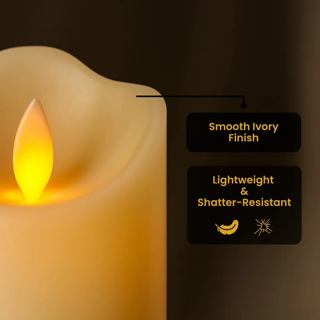 Flameless pillar candle in smooth ivory finish for home décor