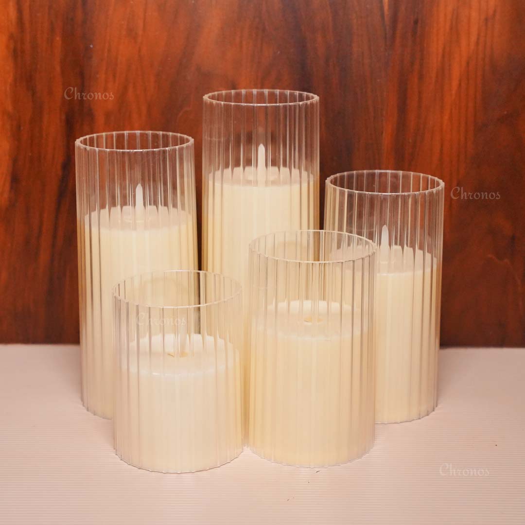 Flameless pleated acrylic candle ideal for home décor and festive ambiance