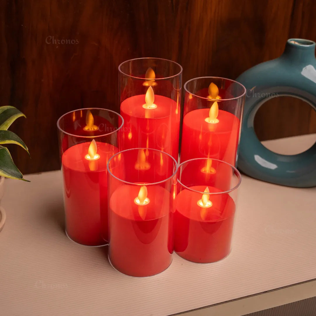 Flameless red LED candle for romantic setups and intimate décor lighting