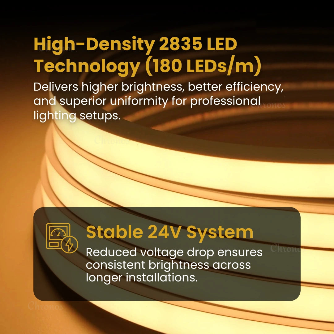 Flexible LED neon strip with horizontal and vertical bending for complex lighting designs