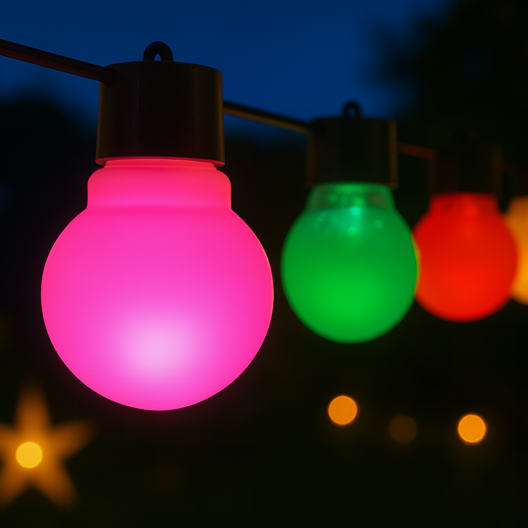 Color gradient showing different hues on each bulb