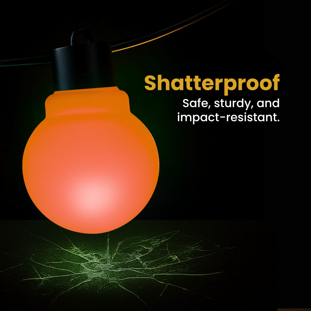 Frosted G50 bulb variant glowing in ambient light