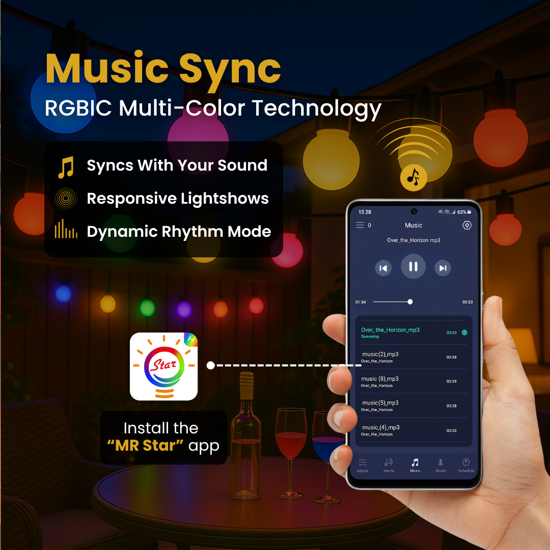Iridescent variant of G50 bulbs with glowing multicolor effect