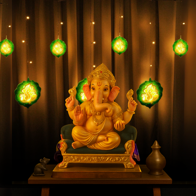 Ganpati Curtain Lights | 12 Ganpati Lights | Warm White LED | Ganpati Decoration