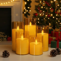 Acrylic Golden Glass LED Moving Flame Pillar Candle