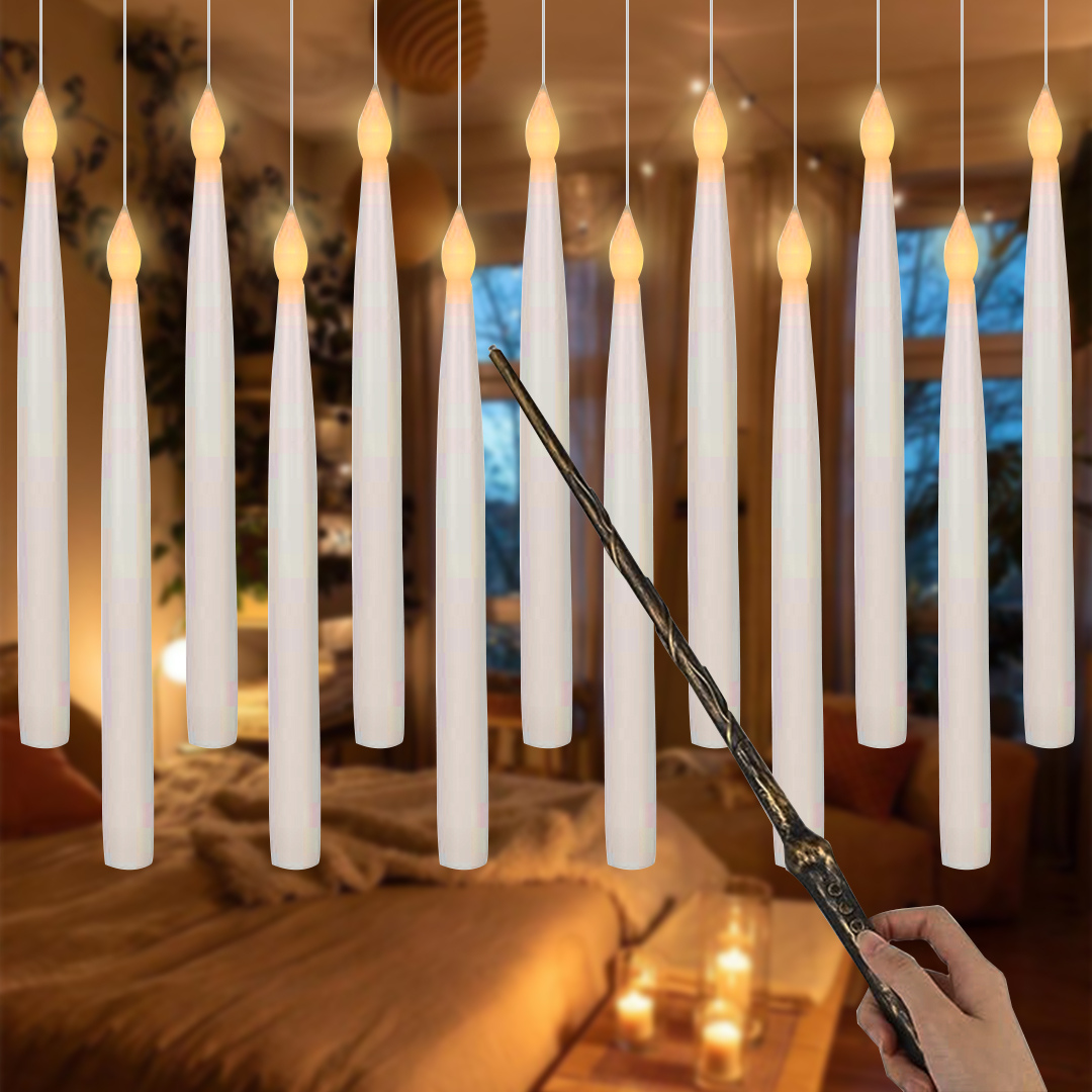 Harry Potter-inspired floating candles with 3D LED flickering flames, perfect for magical home décor.