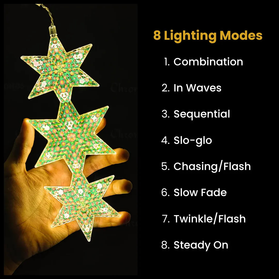 Holographic 3-star curtain LED lights with 3 meter width for festive and event decoration