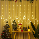 Durable warm white fairy star curtain light with water-resistant design for elegant party and event lighting.