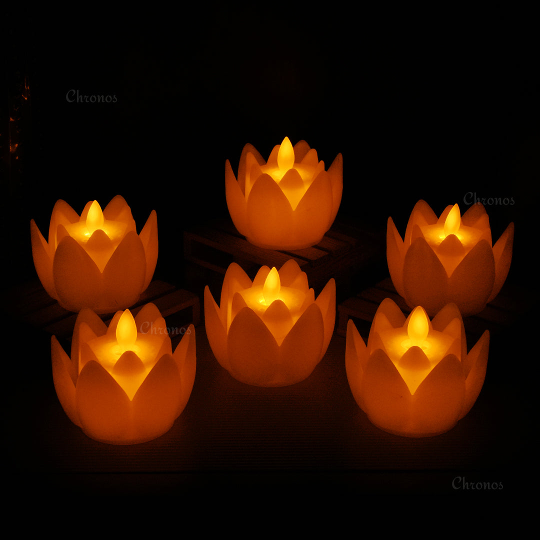 LED Lotus Tealight Candles – Pack of 6 multicolor decorative lights for home and festive décor