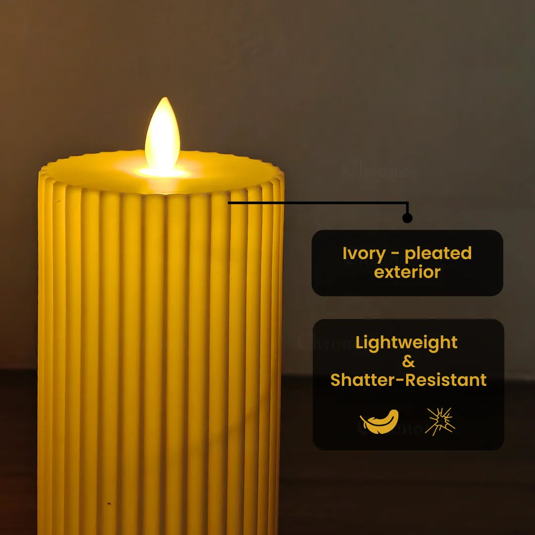 LED moving wick candle with elegant pleated pillar design
