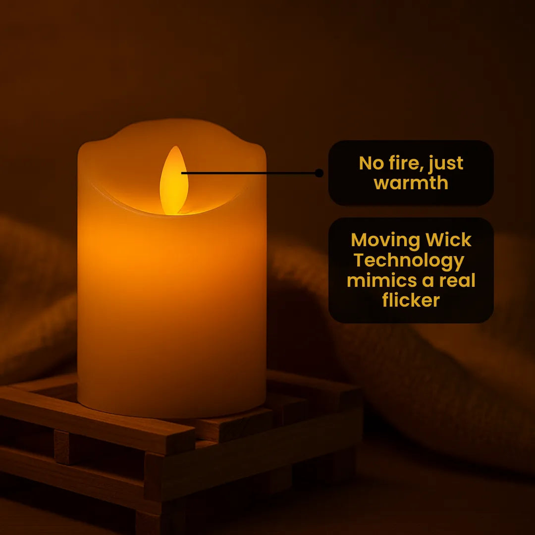 LED candle with moving wick technology for real flame effect