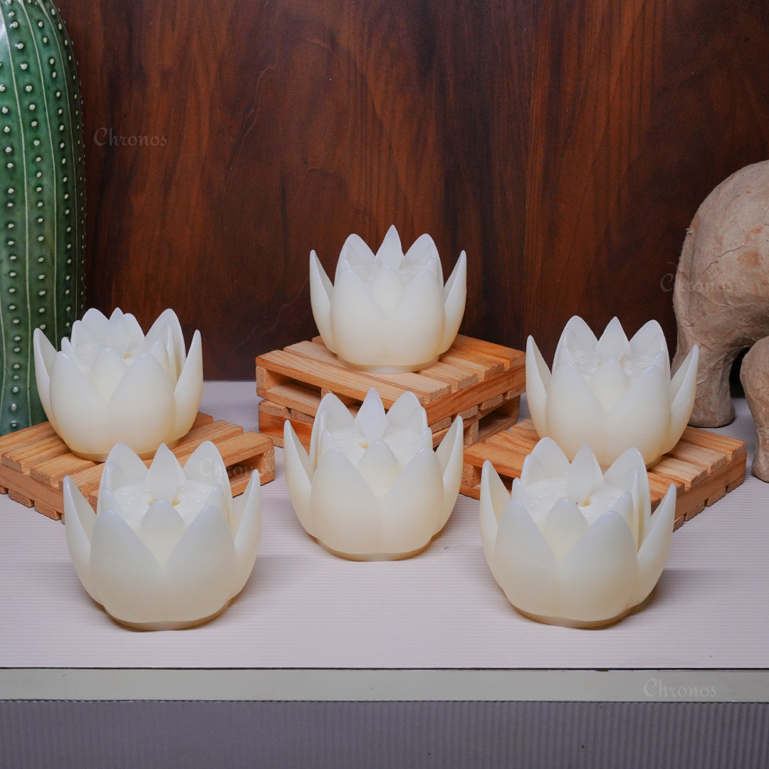 Lotus-shaped LED Tealight Candles with color-changing glow – Elegant décor for Diwali, Ganpati, and parties