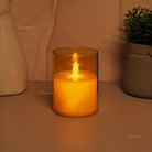 Luxurious golden acrylic glass LED pillar candle with realistic flickering flame for elegant interiors