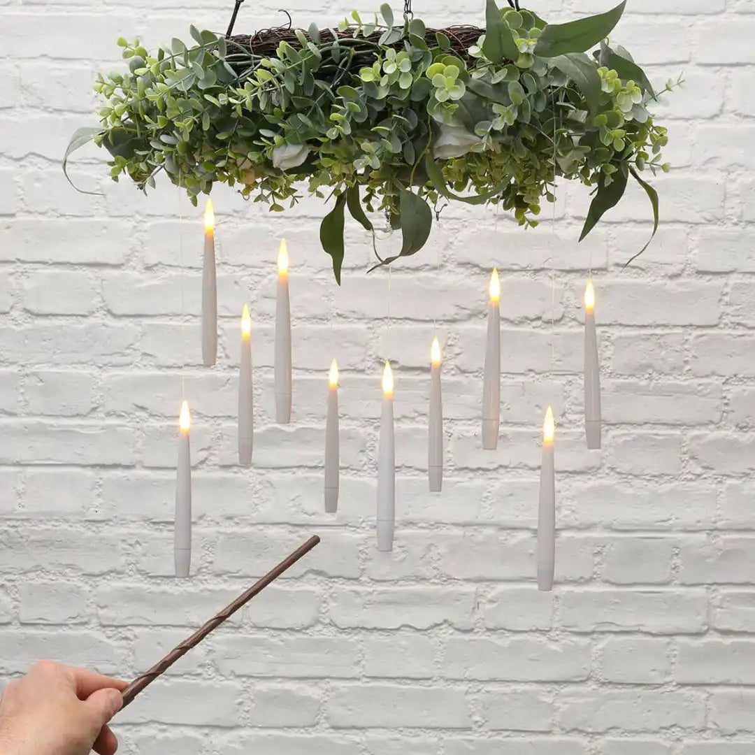 Lumos Floating Taper Candles Pack of 12 with Wand Remote – Magical Floating Flame Lamps