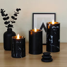 Marble Noir LED moving wick pillar candle with realistic flameless glow