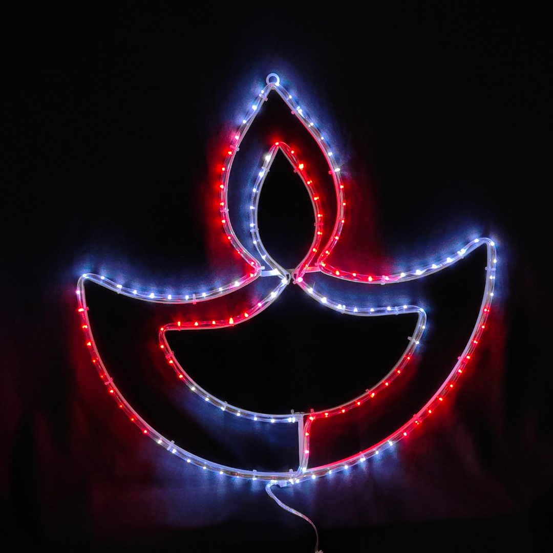 Metal frame RGB LED diya with neon flex lighting for durable festive use