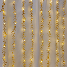 Metallic Golden Curtain Lights with cascading leaves and warm white LEDs – Durable, reusable, and easy to install for celebrations – Chronos Lights
