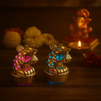 LED Mushak Lights (Set of 2) – Colour-Changing Decorative Ganpati Décor | Battery Operated | Safe & Smokeless