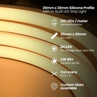 Waterproof 20 mm silicone neon profile, IP65 rating.