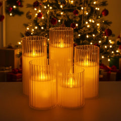 Pleated Acrylic Glass LED Moving Flame Pillar Candle | Transparent
