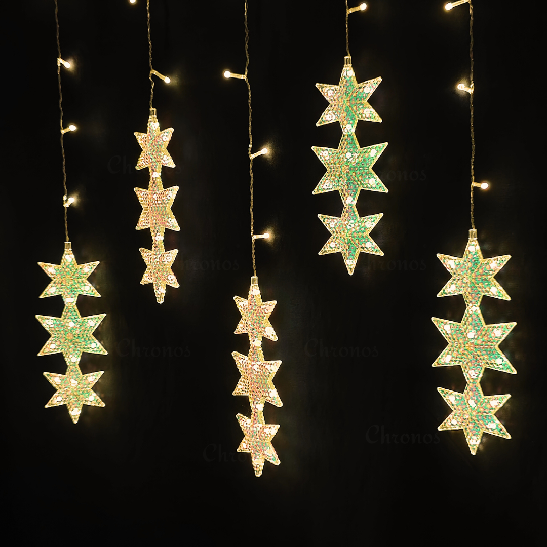 Premium curtain LED lights with vertical 3-star design for luxury décor