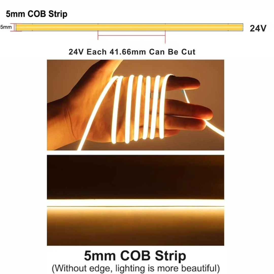 Premium Quality White COB LED Strip – 3mm, 24V – Ultra Bright & Durable