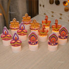 Printed Metal LED Tealight Candle Pack of 12 – Warm Flickering Glow for Ganpati & Pooja Décor