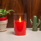Realistic red LED moving flame candle with elegant acrylic glass finish