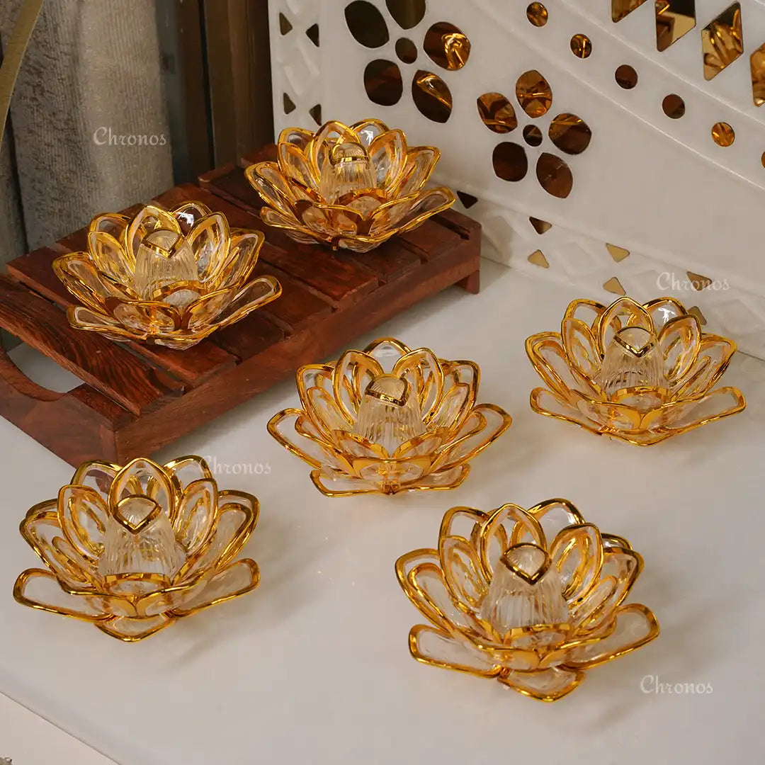 Rechargeable Lotus Tealight Lamp – Warm Golden Glow for Mandir