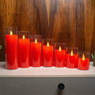 Reusable red flameless candle with realistic moving flame and battery operation