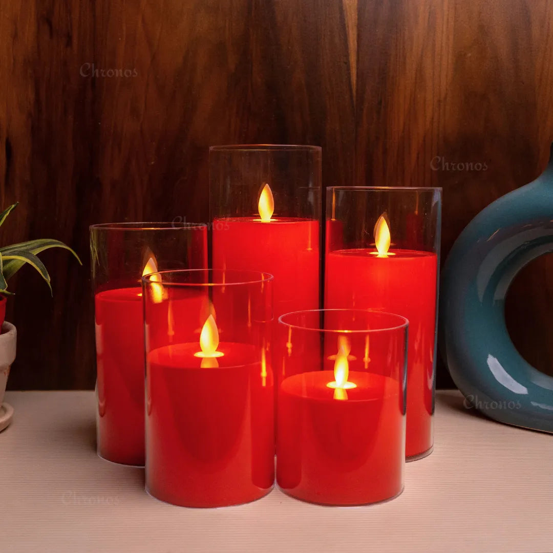 Safe flameless red LED candle for indoor decorative lighting without fire hazards