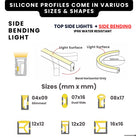 Durable 12x12 flexible silicone LED profile for side view applications