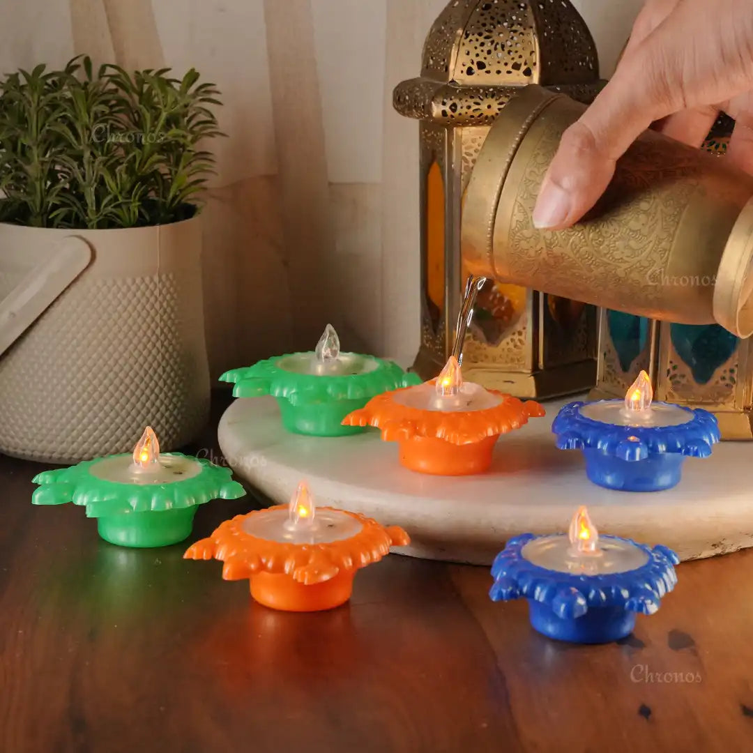Smart Water Sensor Diya – Auto-On LED Light for Religious Ceremonies