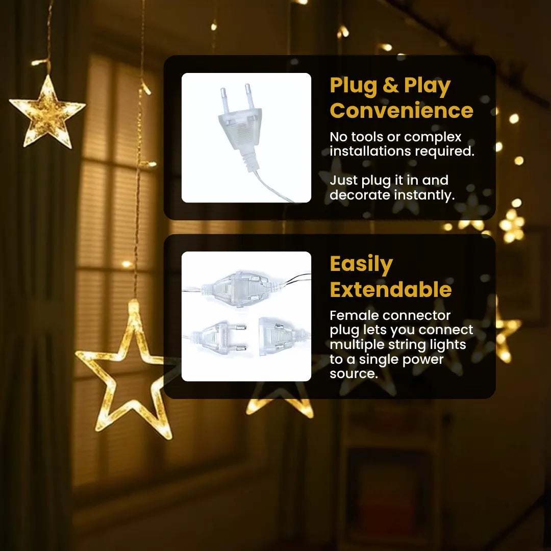 Star curtain fairy lights for aesthetic home décor
