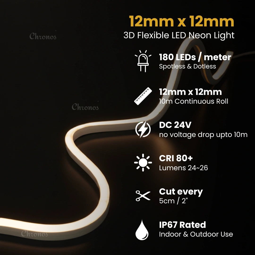 Ultra smooth dotless LED neon flex with IP67 waterproof protection and warm white illumination