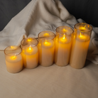Premium golden glass LED pillar candle for festive, wedding, and modern décor