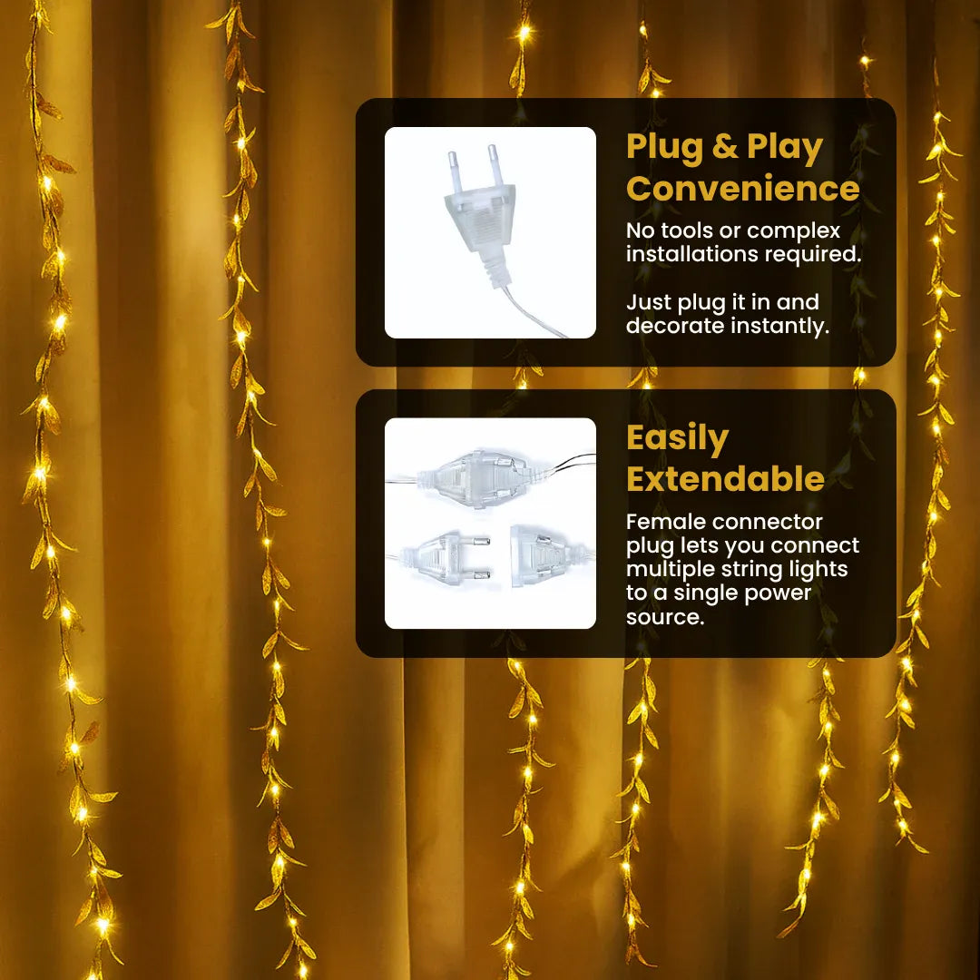 Chronos Lights warm white golden leaves fairy curtain lights for premium décor