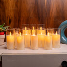 Warm white LED candle set with realistic moving flame effect and elegant acrylic body