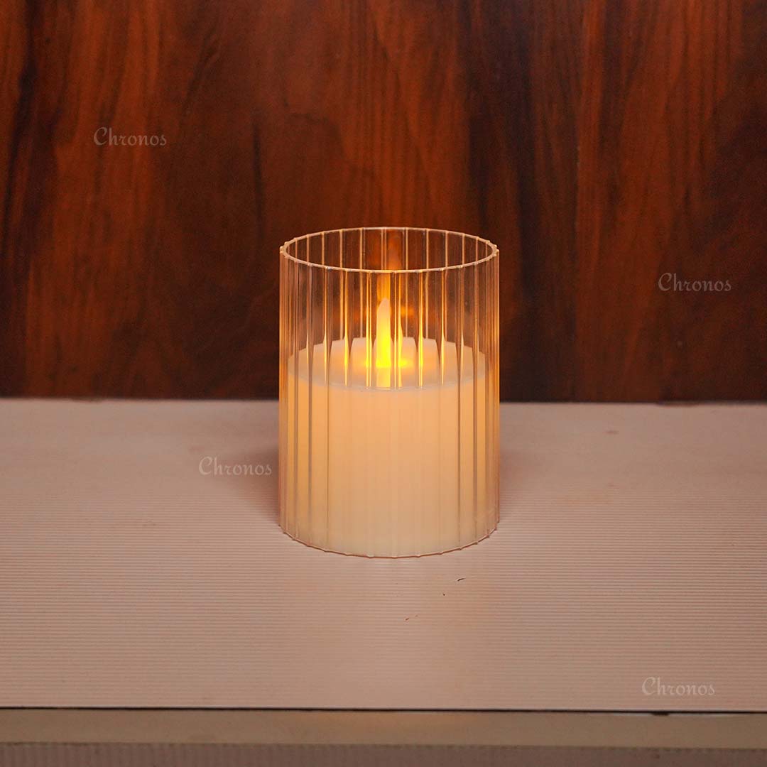 Warm white pleated LED candle for table décor and elegant centerpiece styling