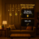 Warm white star hanging curtain lights ideal for weddings and celebration backdrops