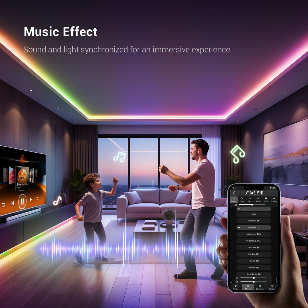 WiFi ESP32 LED controller with built-in microphone for music sync lighting effects