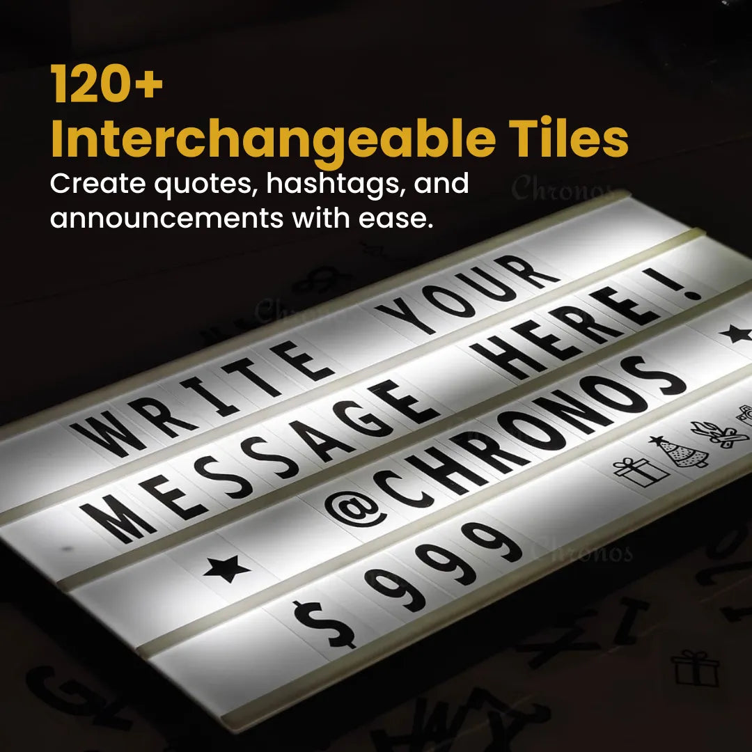XXL Cinematic Light Box with 24x12 inch display – Customize messages, quotes, and announcements with bright LED lighting – Chronos Lights