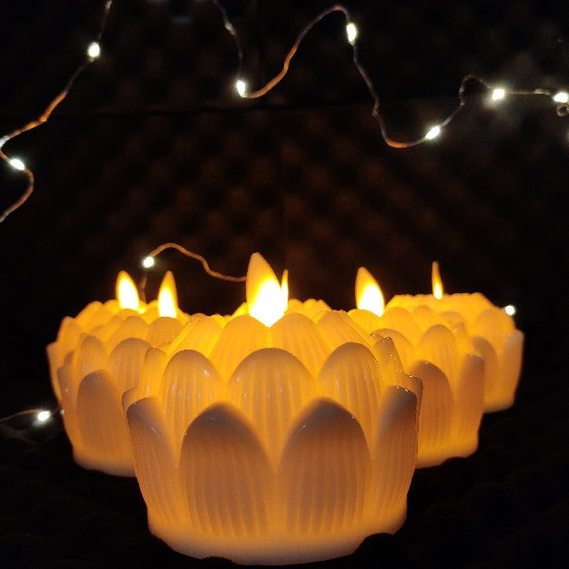 Lotus LED Moving Wick Candle | Warm White | Pack of 6 | Chronos